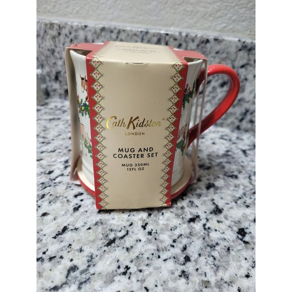 Cath Kidston Christmas Mug & Coaster Set 350ml 12fl oz Festive Design Dishwasher - Picture 5 of 6